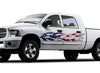 american flag flames vinyl graphics on the side of white truck